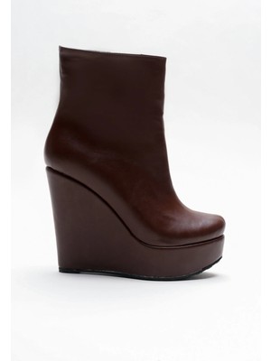 Ayakkabı Ateşi Kadın Fermuarlı Dolgu Topuklu Bot Dainas Kahve Cilt