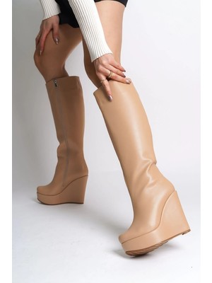 Ayakkabı Ateşi Nude Cilt Dolgu Topuklu Kadın Çizme Kelly
