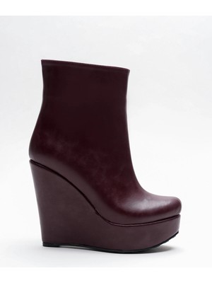 Ayakkabı Ateşi Kadın Fermuarlı Dolgu Topuklu Bot Dainas Bordo Cilt