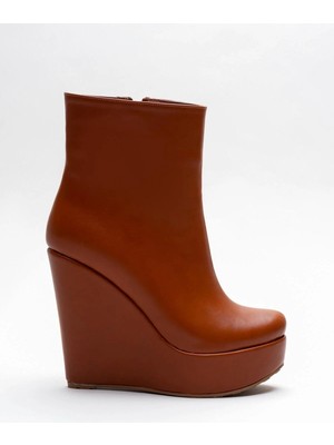Ayakkabı Ateşi Kadın Fermuarlı Dolgu Topuklu Bot Dainas Taba Cilt