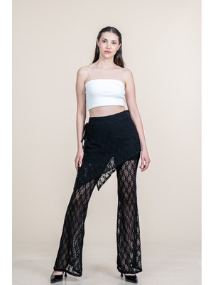 MissVina Tül Dantel Beli Lastikli Bol Paça Yüksek Bel Pantolon 30370