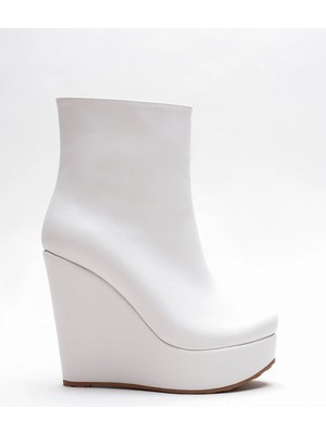 Ayakkabı Ateşi Kadın Fermuarlı Dolgu Topuklu Bot Dainas Beyaz Cilt
