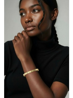 Lykos Çelik Gold Renk Zirkon Taşlı Bileklik