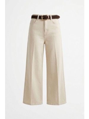 Magarde Premium Kemerli Flare Jean- Bej