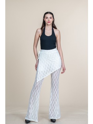 MissVina Tül Dantel Beli Lastikli Bol Paça Yüksek Bel Pantolon 30370