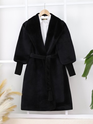 Moda Morfo Kolu Ribanalı Şal Yaka Astarlı Kaşe Kaban -Siyah