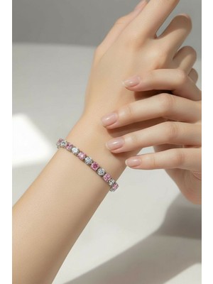 Lykos Kare Zirkon Taşlı Gümüş Renk Kadın Bileklik