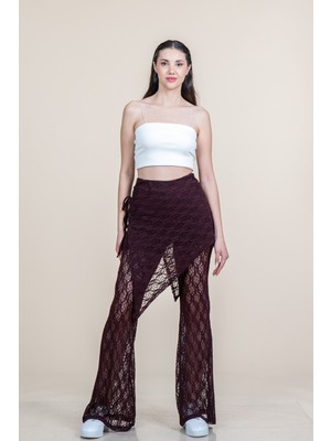 MissVina Tül Dantel Beli Lastikli Bol Paça Yüksek Bel Pantolon 30370