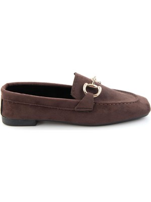 Bambi Kahve Kadın Loafer Ayakkabı Suni Süet Malzemeden Kısa Topuklu Rahat Tasarım K01360060072