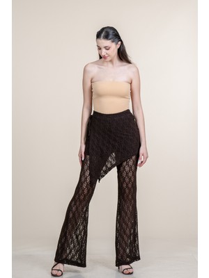 MissVina Tül Dantel Beli Lastikli Bol Paça Yüksek Bel Pantolon 30370