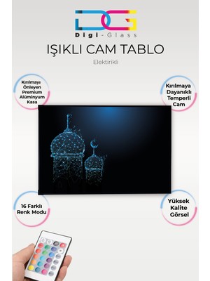 Yanardağ Modern Işıklı Mavi Dua Tasarım Tasarımlı Cam Tablo