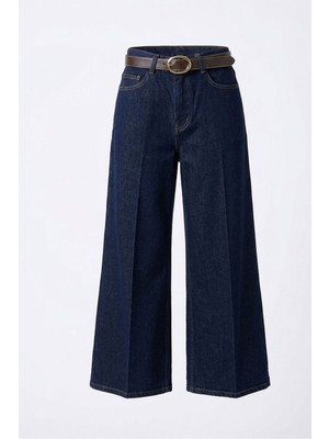 Magarde Premium Kemerli Flare Jean- Koyu Lacivert