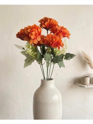 Yasima Yapay 7 Dallı Şimşir Aranjmanlı Turuncu Ortanca Ev Dekorasyon Çiçeği