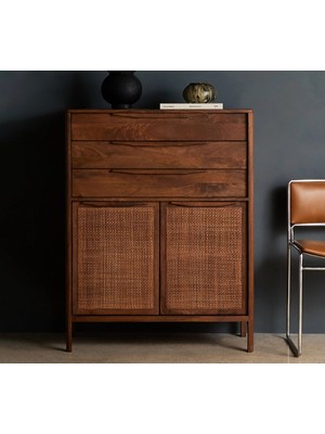 Rattoria Masif Ahşap Walnut Çok Amaçlı Büfe Dolap