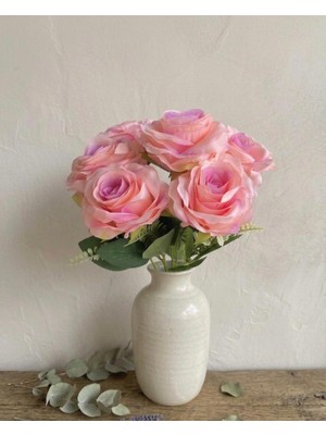 Yasima Yapay 7 Kafalı Şimşir Aranjmanlı Ebruli Katmerli Gül Ev Dekorasyon Özel Gün Çiçeği