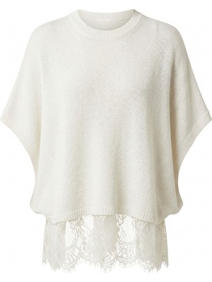 Magarde Yarasa Kol Eteği Dantel Detaylı Merserize Bluz- Ekru