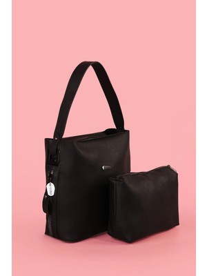 Westbag Fermuar Detaylı Yavrulu Kadın Omuz Çantası Siyah