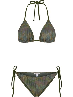 Aquella Lame Baskı Desenli Parlak Üçgen Bikini Takım