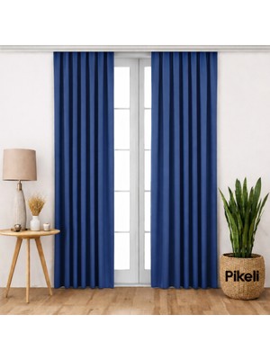 Pikeli Lüks Blackout Karartma Perde - Işık Kesici - Isı & Ses Yalıtımlı (Indigo)