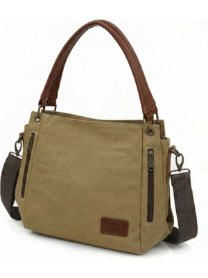 Cappadocia Vintage 3230 Phaselis Kadın Camel Suya Dayanıklı Kanvas Omuz El Günlük Tote Çanta Çok Cepli