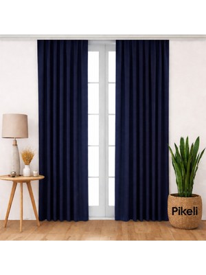 Pikeli Lüks Blackout Karartma Perde - Işık Kesici - Isı & Ses Yalıtımlı (Lacivert)