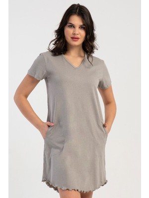 Vienetta Kadın V Yaka Kısa Kol Gri Gecelik C4T2N0215