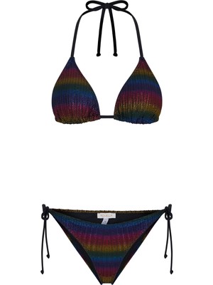 Aquella Lame Baskı Desenli Parlak Üçgen Bikini Takım
