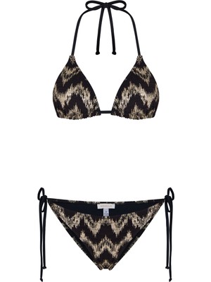 Aquella Lame Baskı Desenli Parlak Üçgen Bikini Takım
