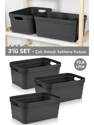 Meleni Home 3 Adet Dekoratif Piramit Saklama Kutusu - Dolap Içi Düzenleyici Organizer Kutu 10,8 Litre Antrasit