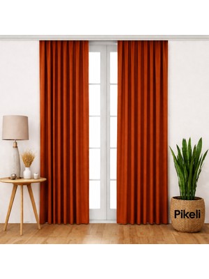 Pikeli Lüks Blackout Karartma Perde - Işık Kesici - Isı & Ses Yalıtımlı (Kiremit)