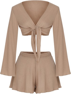 Aquella Dokulu Desenli Crop  Top - Şort Takım