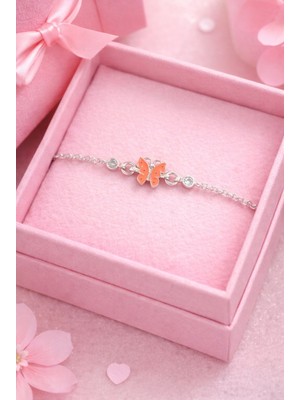 Miraç Gümüş Takı Atölyem 925 Ayar Gümüş Mineli Kelebek Detaylı Kız Çocuk Bilekliği