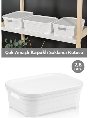 Meleni Home 1 Adet Kapaklı Dekoratif Piramit Saklama Kutusu - Dolap Düzenleyici Organizer Kutu 2,8 Litre Beyaz