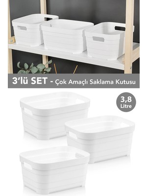 Meleni Home 3 Adet Dekoratif Piramit Saklama Kutusu - Dolap Içi Düzenleyici Organizer Kutu 3,8 Litre Beyaz