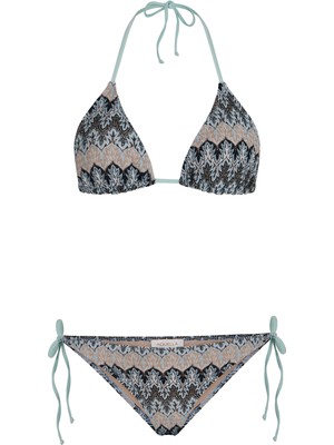 Aquella Çok Renkli Triko Üçgen Bikini Takım Kadın Yaz Tatili Plaj Stili ile Şık