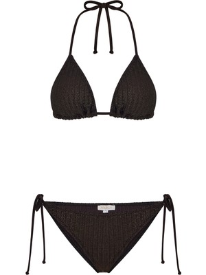 Aquella Lame Baskı Desenli Parlak Üçgen Bikini Takım