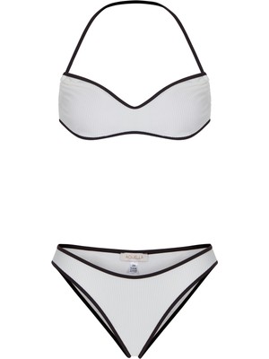 Aquella Biye Detaylı Ekru Straplez Bikini Takım