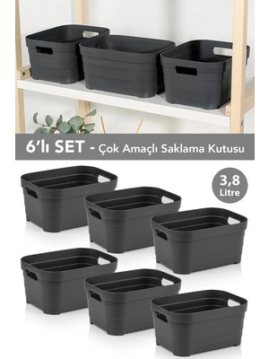 Meleni Home 6 Adet Dekoratif Piramit Saklama Kutusu - Dolap Içi Düzenleyici Organizer Kutu 3,8 Litre Antrasit