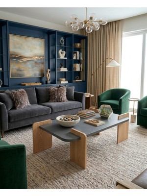 tridihome Doğal Ahşap Detaylı Füme Orta Sehpa 120X60 cm Büyük Boy Iskandinav Tarzı Gri Orta Sehpa Salon Ofis Sehpası Ahşap Ayaklı Antrasit Yüzey