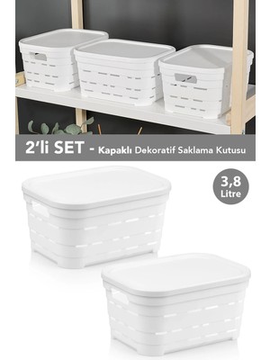 Meleni Home 2'li Kapaklı Delikli Dekoratif Piramit Saklama Kutusu - Dolap Içi Düzenleyici Organizer 3,8 Lt Beyaz