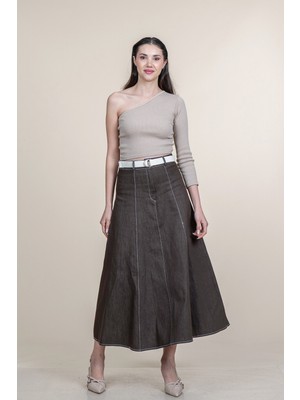 MissVina Garni Dikişli Kemerli Kot Denim Etek 6885