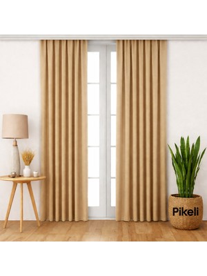 Pikeli Lüks Blackout Karartma Perde - Işık Kesici - Isı & Ses Yalıtımlı (Kum Beji)