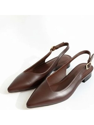 Ne&Ve Shoes Kahve Deri Sivri Burun Tokalı Kadın Babet