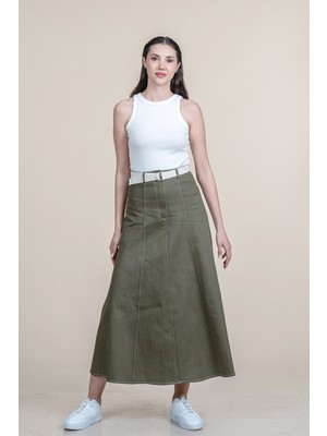 MissVina Garni Dikişli Kemerli Kot Denim Etek 6885