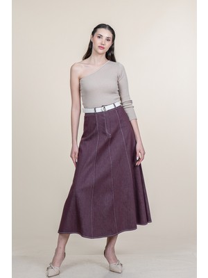 MissVina Garni Dikişli Kemerli Kot Denim Etek 6885