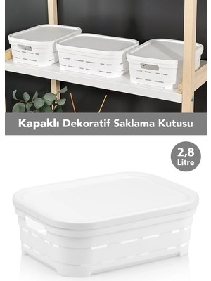Meleni Home Kapaklı Delikli Dekoratif Piramit Saklama Kutusu - Dolap Içi Düzenleyici Organizer 2,8 Lt Beyaz