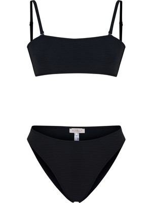Aquella Pileli Siyah Büstiyer Bikini Takım