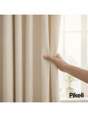 Pikeli Lüks Blackout Karartma Perde - Işık Kesici - Isı & Ses Yalıtımlı (Krem)