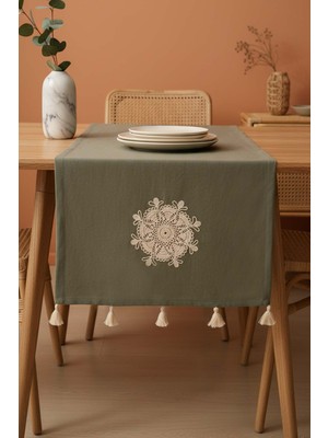 Haki Dantel Motifli Runner 50X130 cm