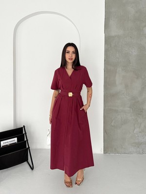 Belden Oturtmalı Plılelı Paraşüt Kumaş Elbise